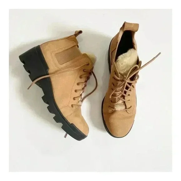 NEW Eileen Fisher Shearling Tumbled Leather Hiker Boot size 8 - Picture 2 of 11